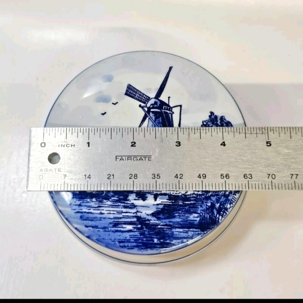 1998 Delfts Holland Hand Painted DUTCH WINDMILL Round Circle Trinket Powder Box - Picture 6 of 7
